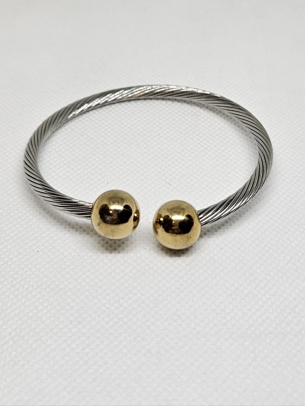 Two Tone Cable Bangle Set Stackable Designer Inspired Bracelets - Picture 2 of 16